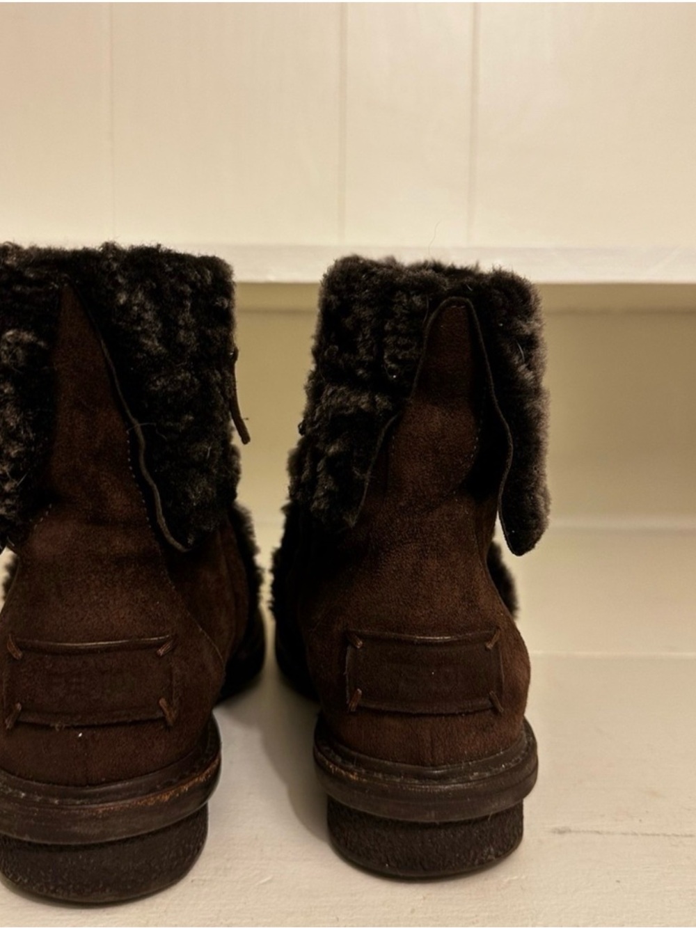 Fendi Zucca FF Logo Shearling Cuff Suede Ankle Boots Brown IT 36.5 US 5.5 - Picture 10 of 16